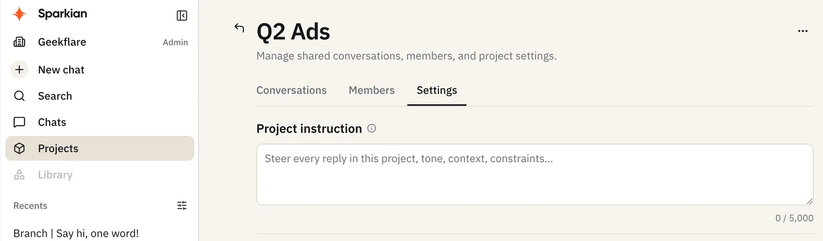 Project instruction field