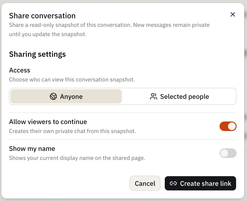 Share conversation dialog