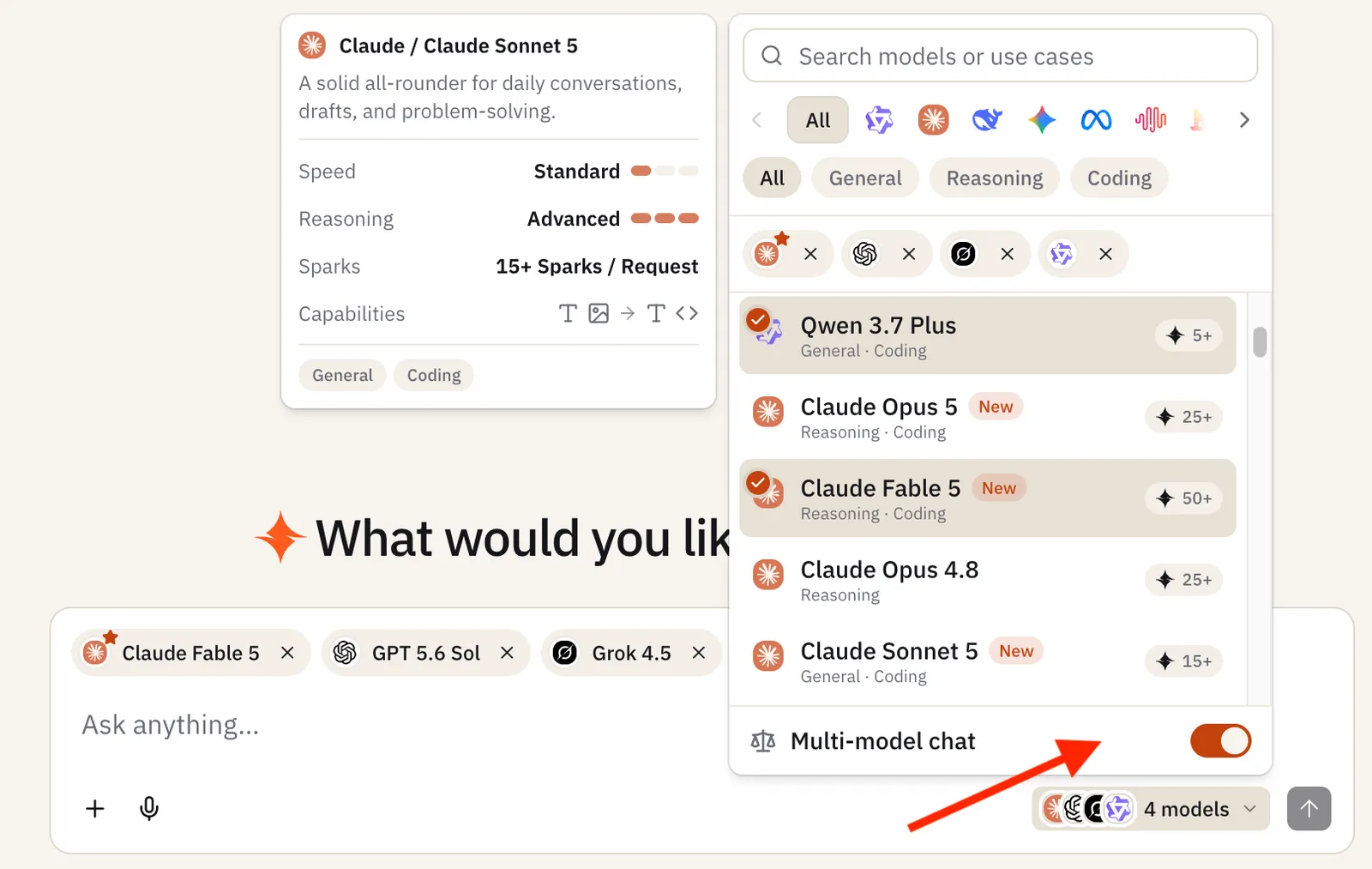 Multi-model chat toggle