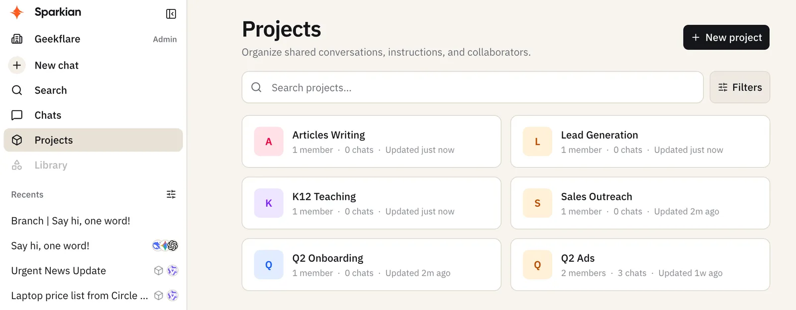 Projects list