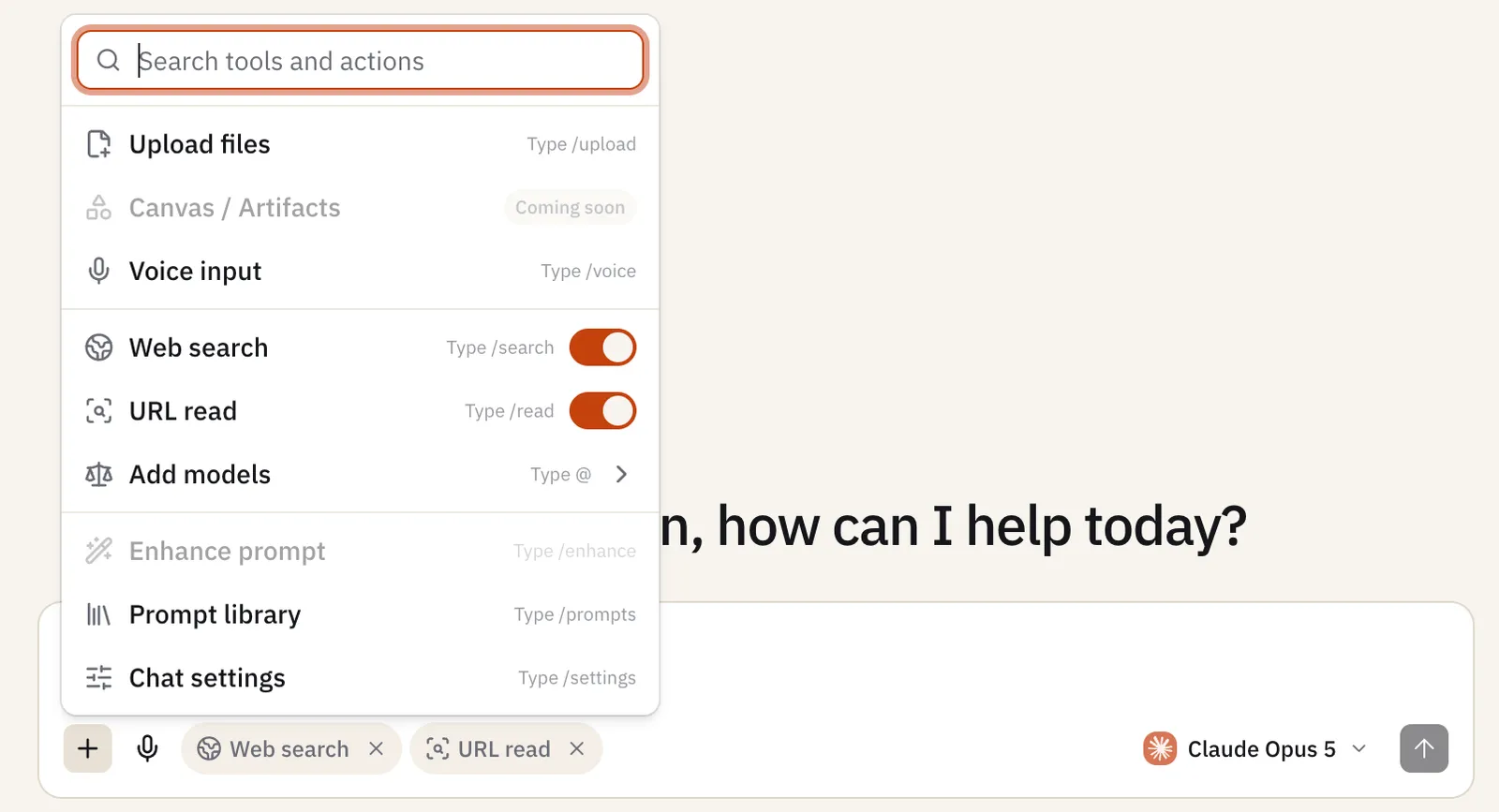 Add tools and actions menu