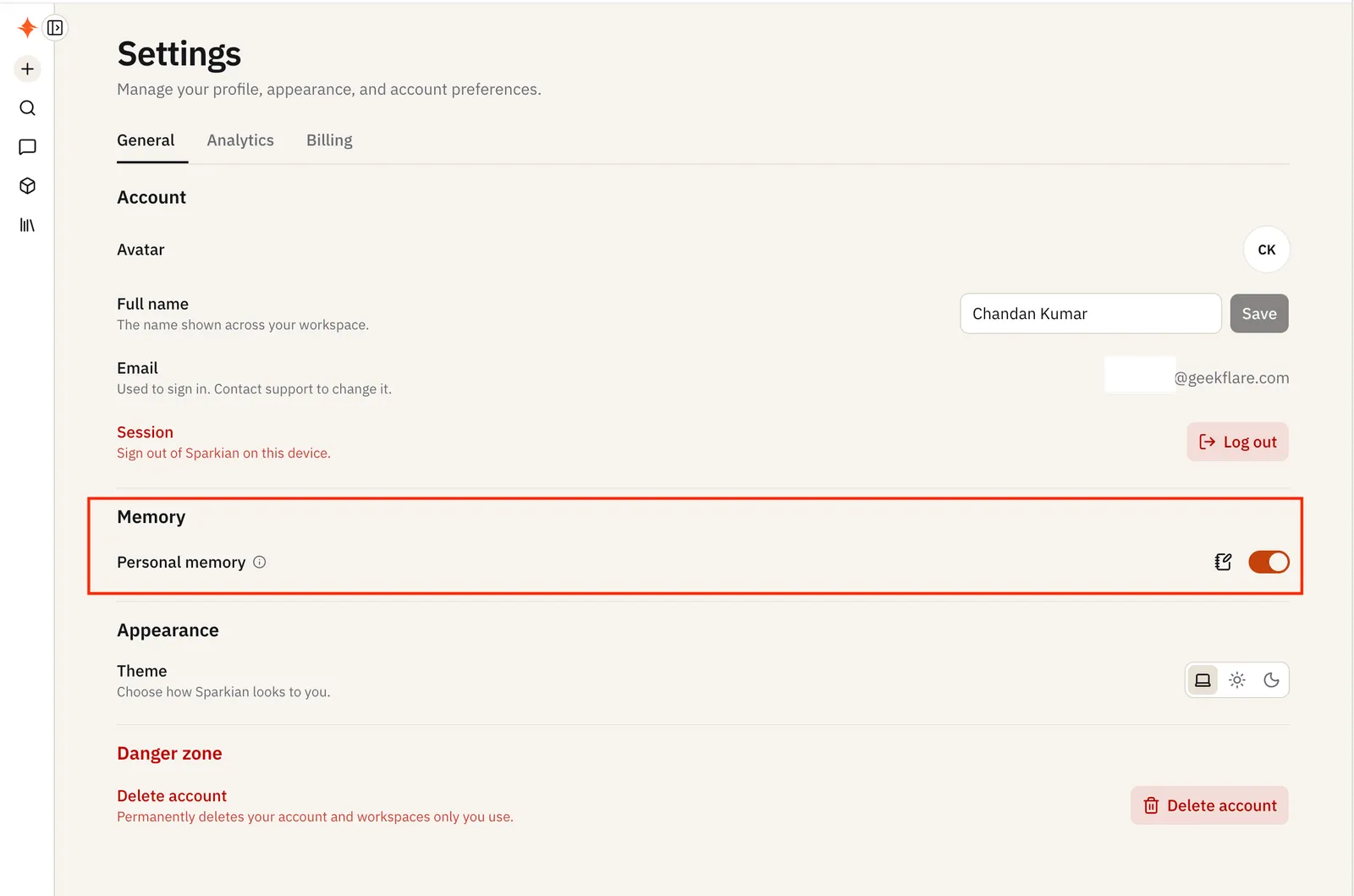 Personal memory setting